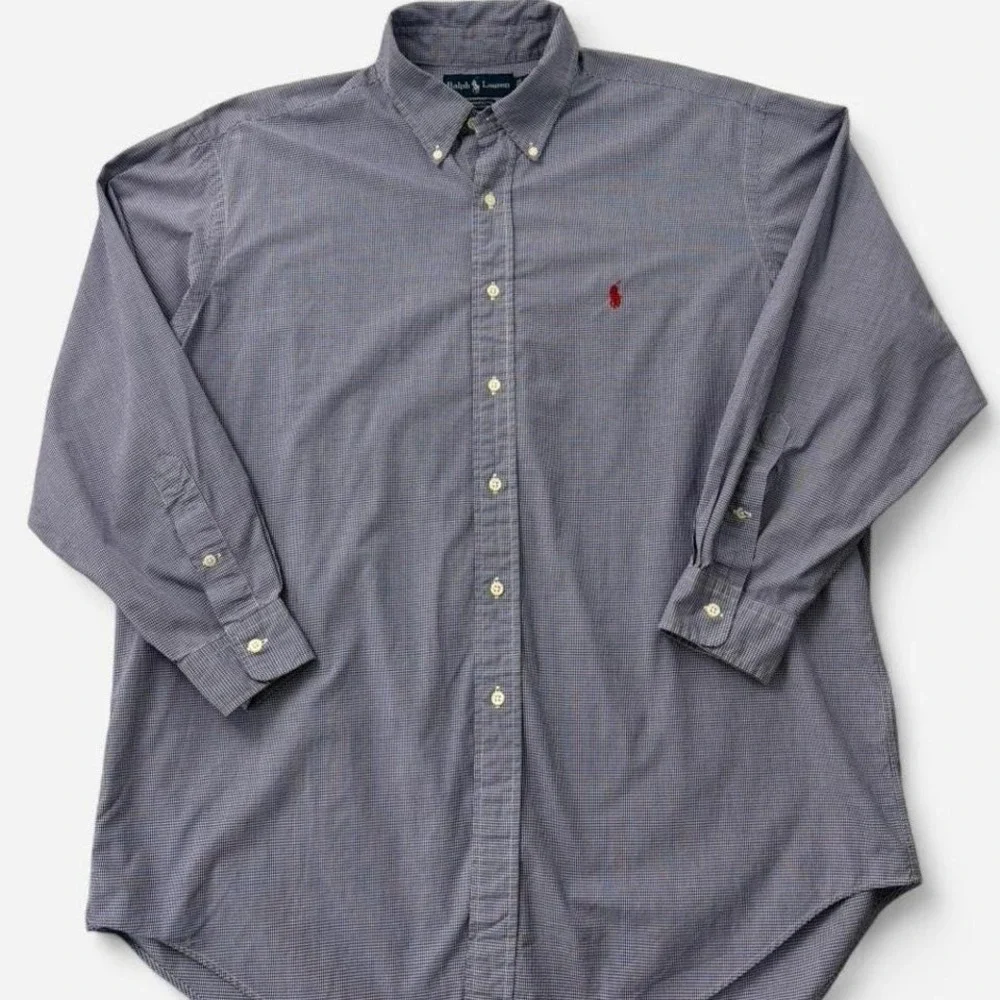 Men's Polo Ralph Lauren navy gingham button down shirt XL 0071